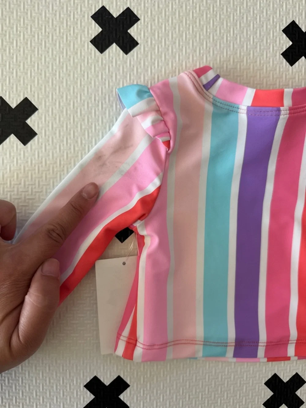 Tucker + Tate Rainbow Stripe Ruffle Long-Sleeve rash guard size 3m